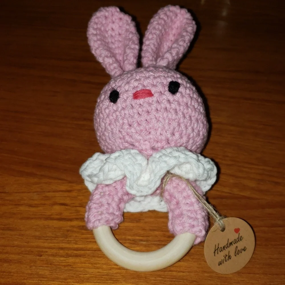 Crochet Bunny Teething Rattle - Picture 2 of 5
